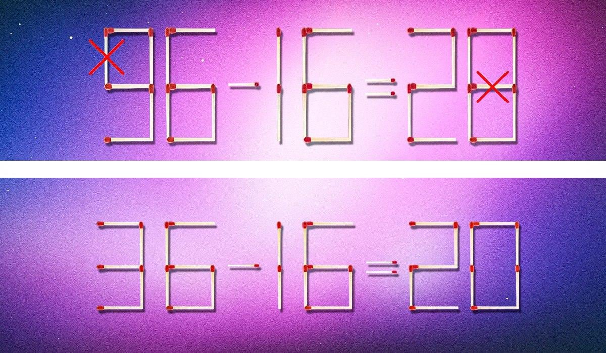 Da bi bila enakost pravilna, je treba prečrtati 2 uganki: uganka za genije